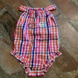 COOGI Infant Girl Bubble Outfit SIZE 6/9 MO Multicolored Plaid Monogrammed Logo